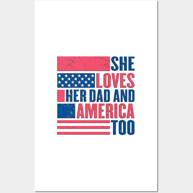 Vintage Funny Looking She Loves Her Dad And America Too Wall Art by masterpiecesai